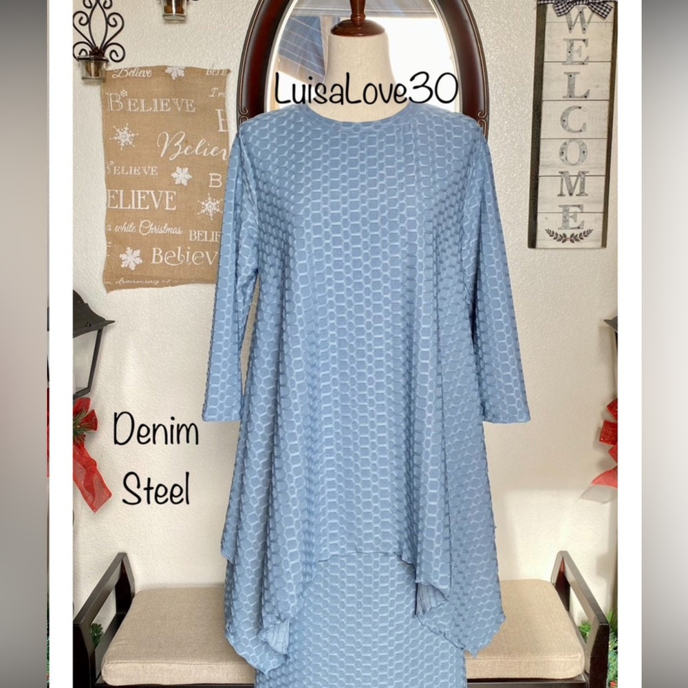Textured Blue Long Sleeve Dress